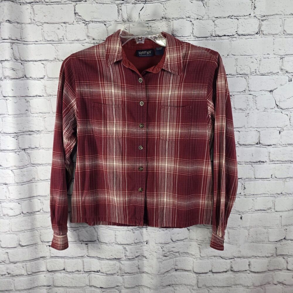 Krazy Kat Essential Shirts Red Plaid Button-Up Medium 100% Cotton